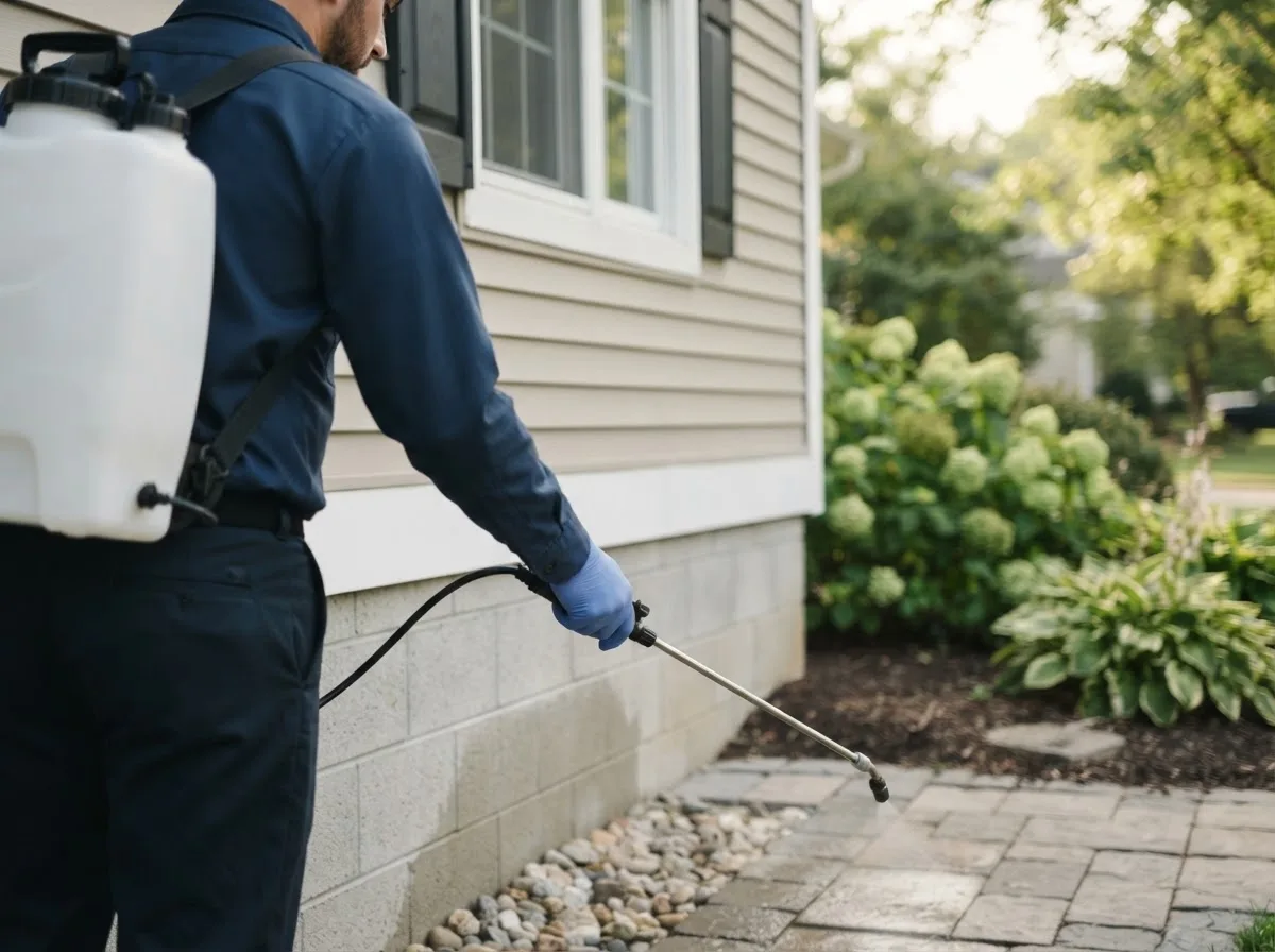 Pest control technician inspecting a home in Columbiaville, MI